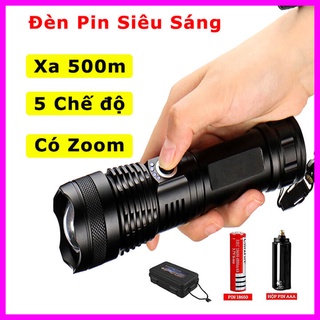 Đèn pin siêu sáng có zoom xa gần xhp50 chiếu xa 500m, chống thấm nước, pin 6800mah, đèn pin cầm tay xml t6, đèn pin mini
