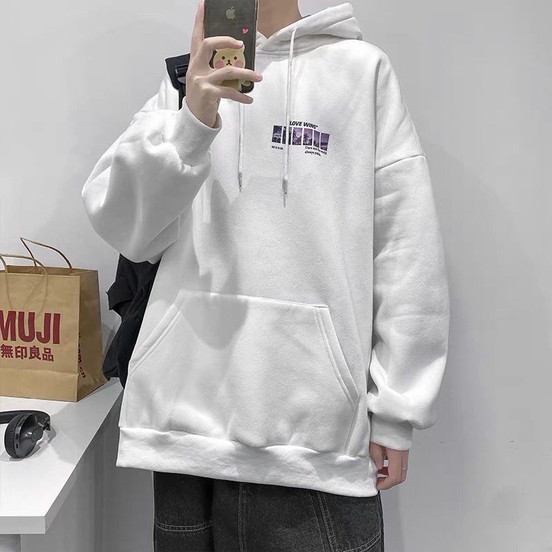 Áo nỉ bông hoodie dày dặn hình in hai mặt chữ Love Wins cùng mũ hai lớp Beoshop