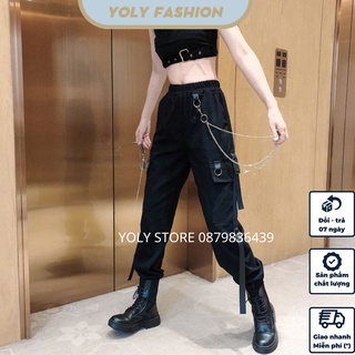 Quần Kaki Jogger Túi Hộp Kèm Khuy Và Dây Xích, Quần Jogger Unisex Bo Chun Form Thụng Vải Kaki Dày Dặn Thời Trang Nam Nữ.