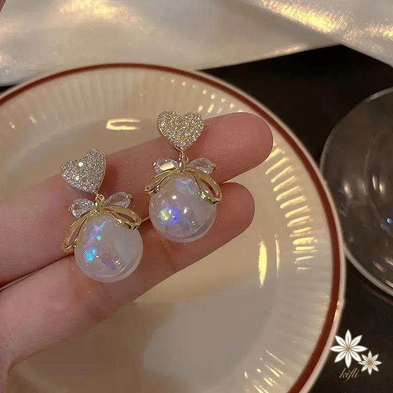 Bông Tai Hình Trái Tim Đính Đá Zircon Và Ngọc Trai Sang Trọng