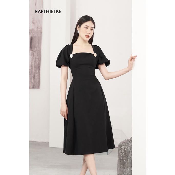 RẬP - Đầm Đen Tay Phồng Cổ Vuông Thân Xòe - LUCIE 09