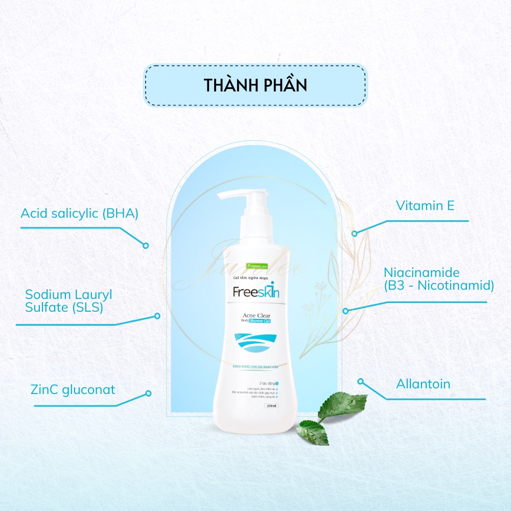 Sữa tắm giảm mụn lưng freeskin ngăn ngừa mụn lưng ngực giảm thâm sáng da 250ml – junlee làm đẹp chính hãng