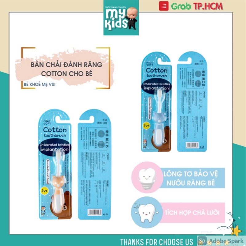 (Nowship HCM) (Kids Cotton Toothbrush, Mini Soft) Bàn chải đánh răng cho bé từ 2 tuổi lông siêu mềm mịn