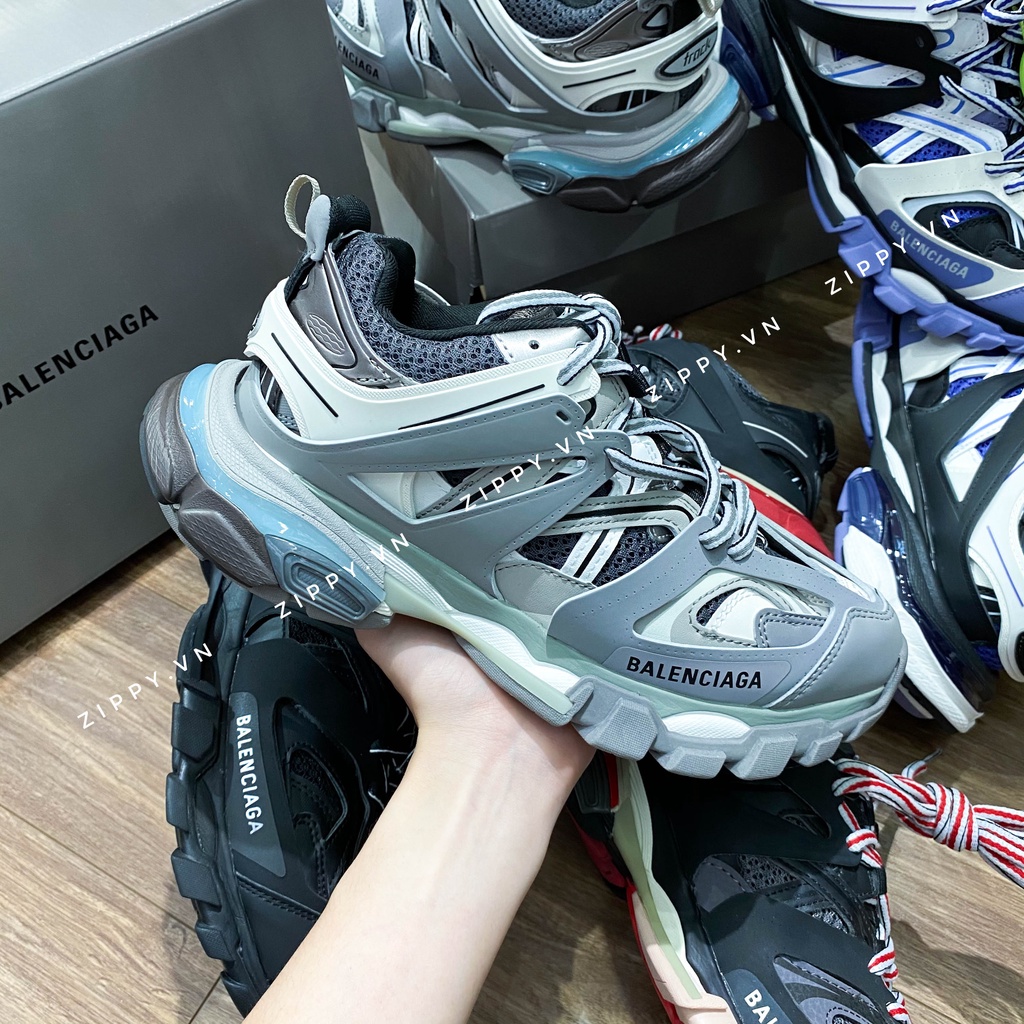 Giày Balen Track Nam Nữ Đều Đi Được Màu Xám Xin Xắn Full Phụ Kiện