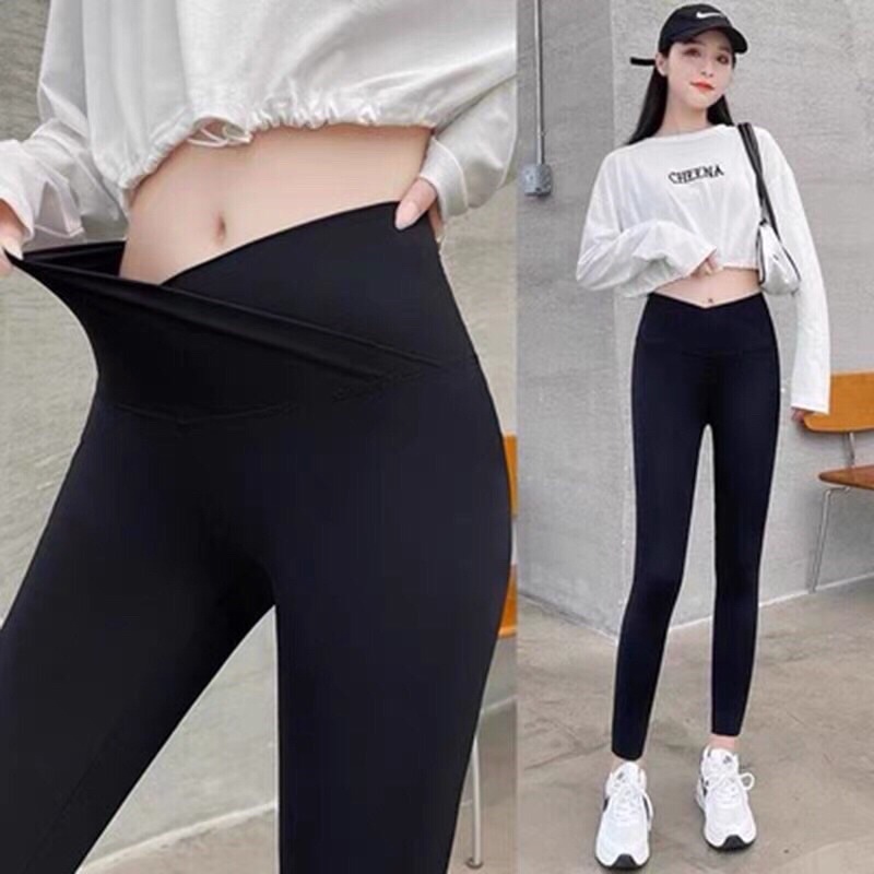 Quần Legging Cạp Chéo Legging nữ Tôn Dáng, Nâng Mông Hot Bản Chun 7cm Siêu Co Giãn Legging Bầu Mặc Thoải Mái