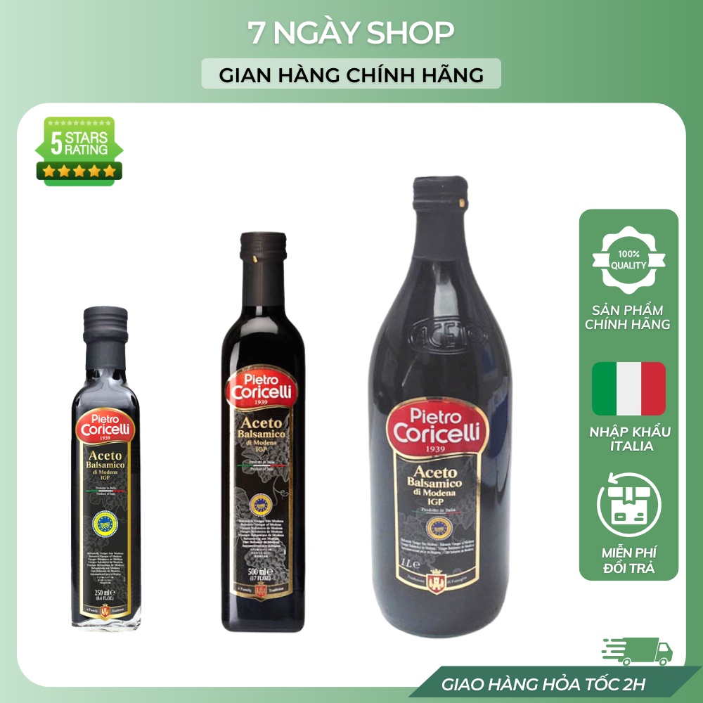 Giấm Nho Balsamic Vinegar Pietro Coricelli 7NgayShop 250 500 1000ml Nhập Kkhẩu Ý Date 2026, Giấm Nho Hữu Cơ Eat Clean