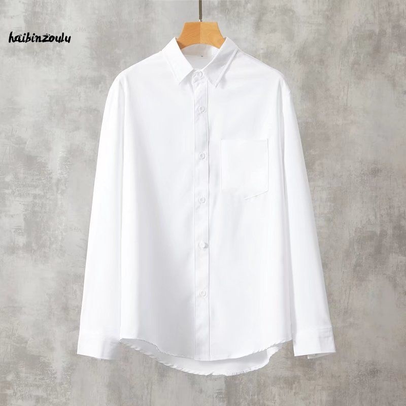 Men's Long Sleeve Business Shirt Black White Top