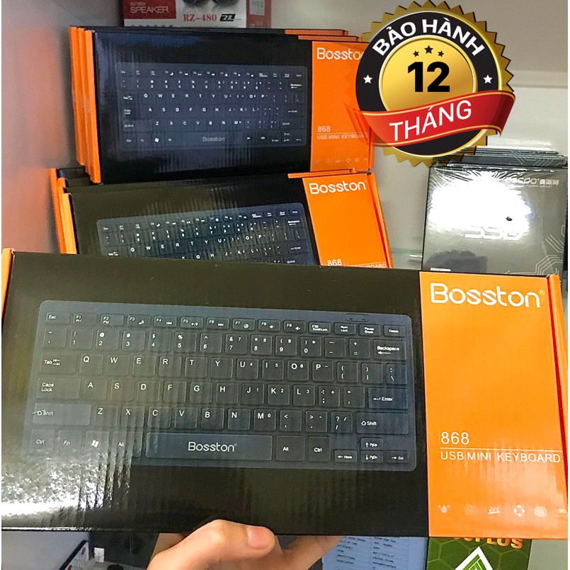 Bàn phím mini có dây Bosston 868 (Đen) Thiết kế giảm tiếng ồn / Keyboard Bosston 868 Mini - BH 12THANG