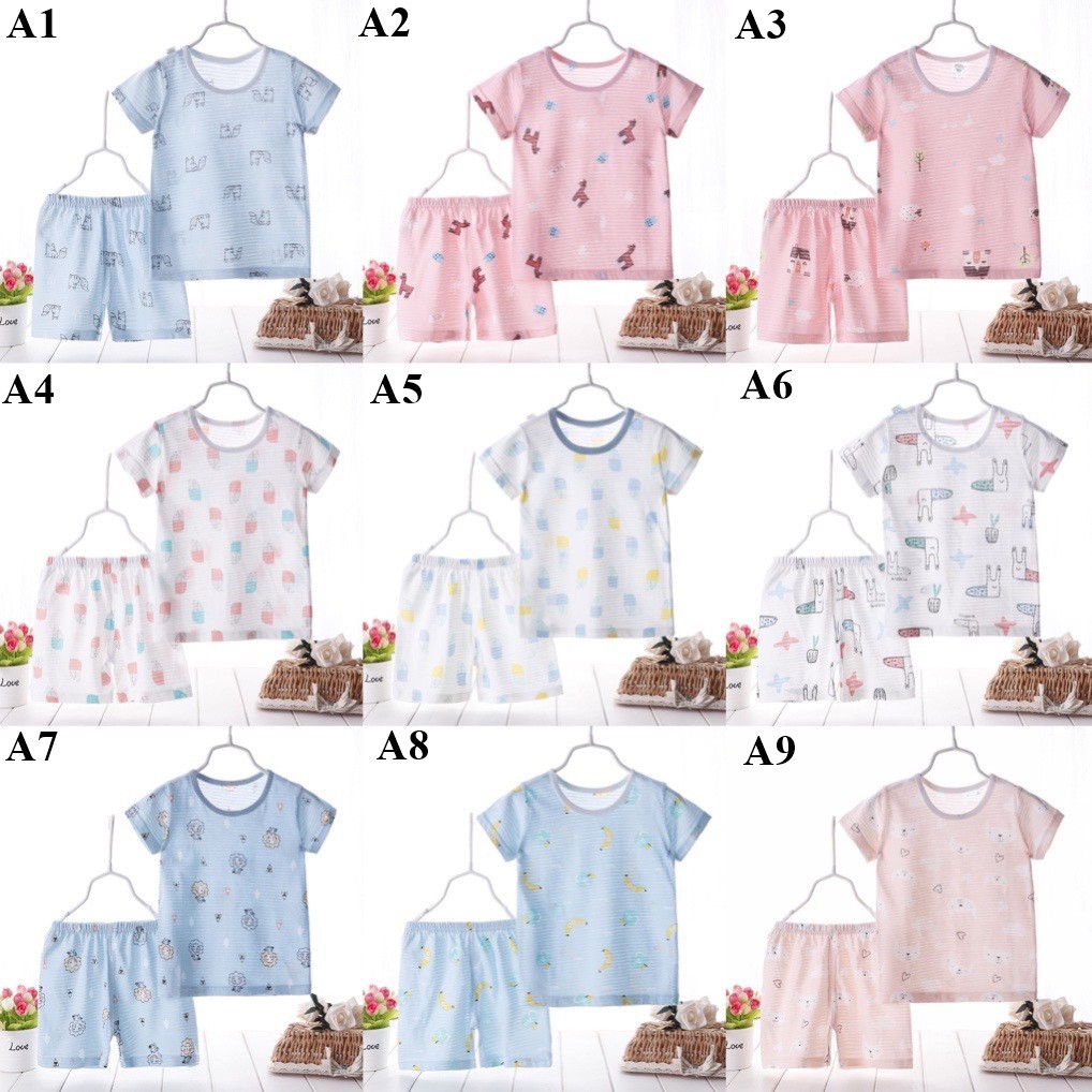 Bộ đồ cotton sợi tre xuất Hàn nhiều màu cho bé B02