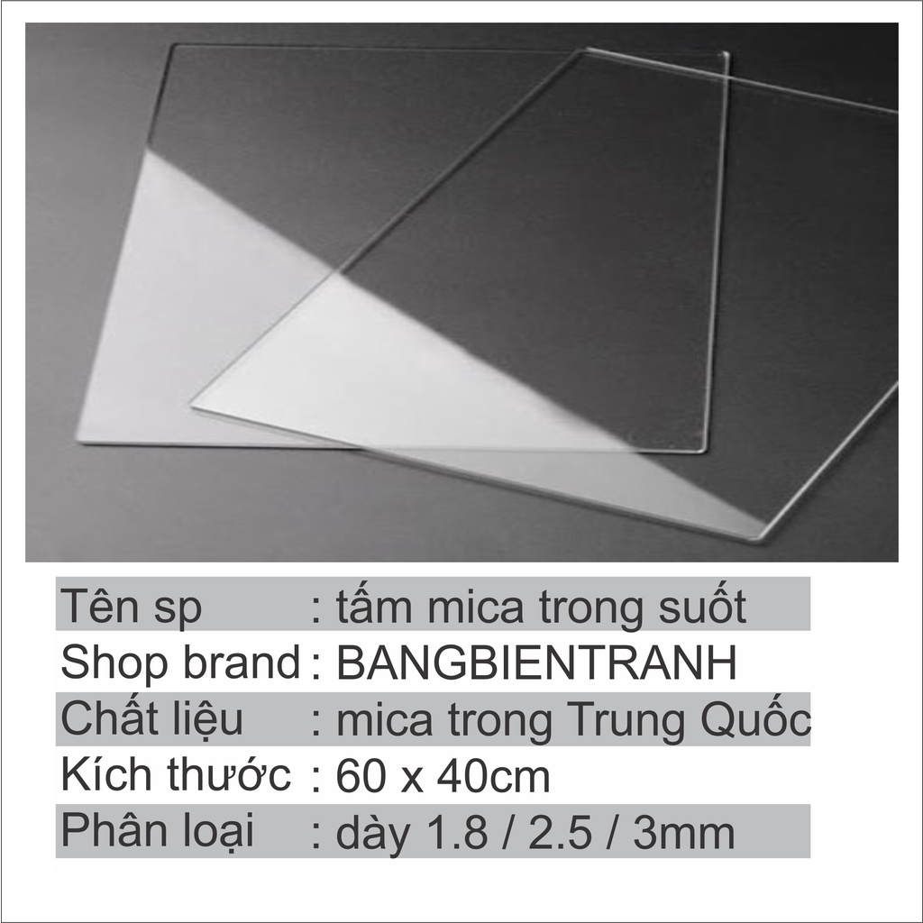 Tấm mica trong suốt 60cm x 40cm làm mô hình quảng cáo bể cá khung tranh