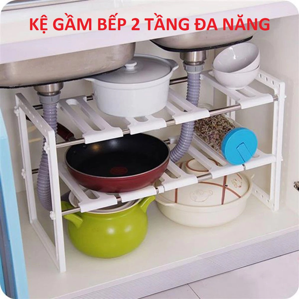 Kệ bếp đa năng, Kệ gầm bếp 2 tầng thông minh tiết kiệm không gian nhà bếp