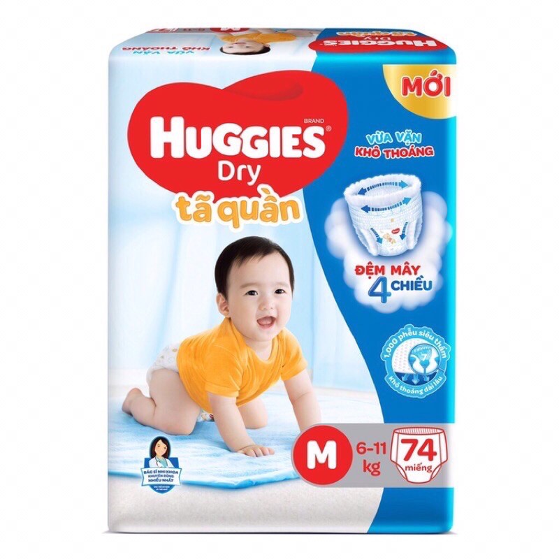 Tã quần Huggies M74/L68/XL62/XXL56 đệm mây 4 chiều