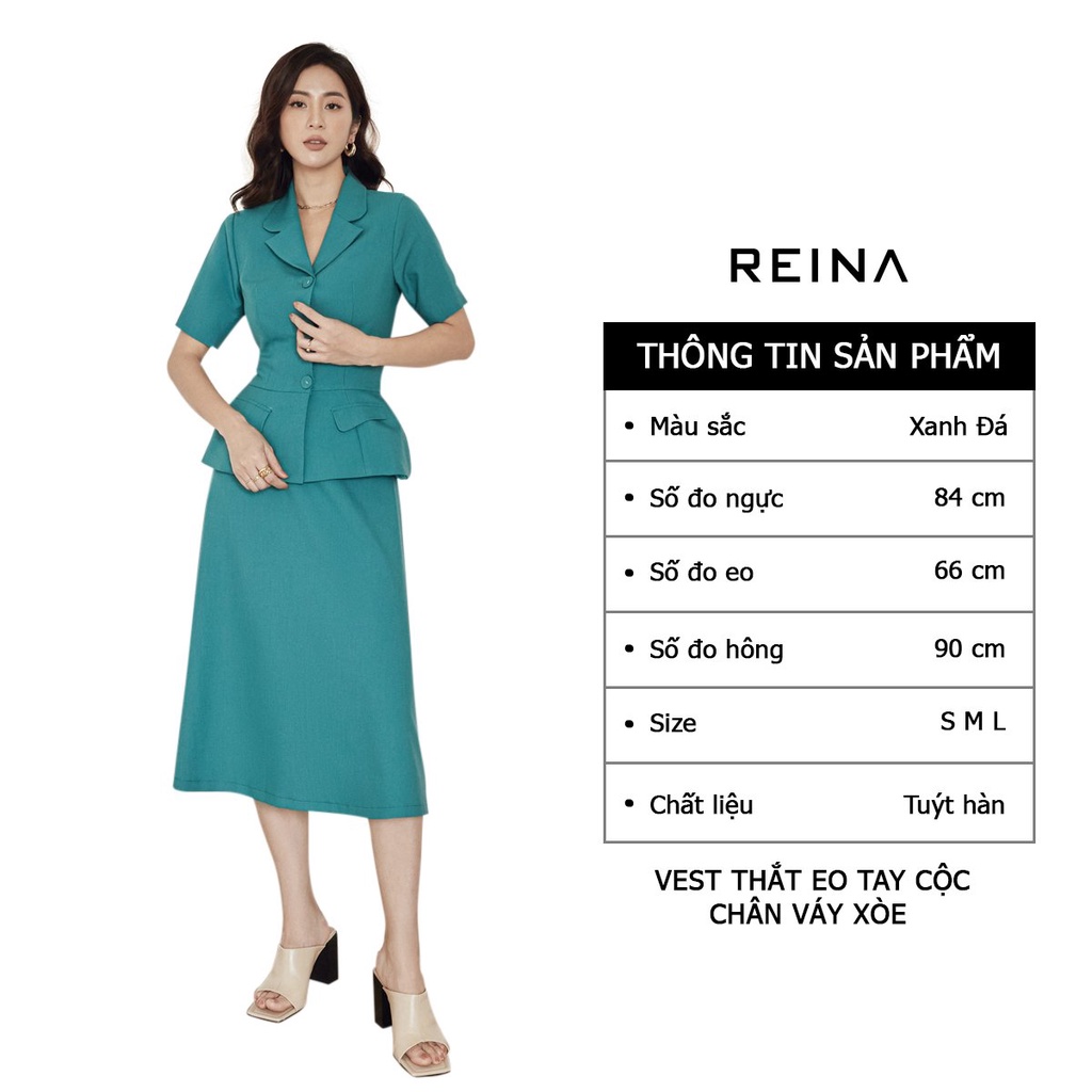 Vest Tay Cộc - Chân Váy Xòe Xanh Ngọc Reina