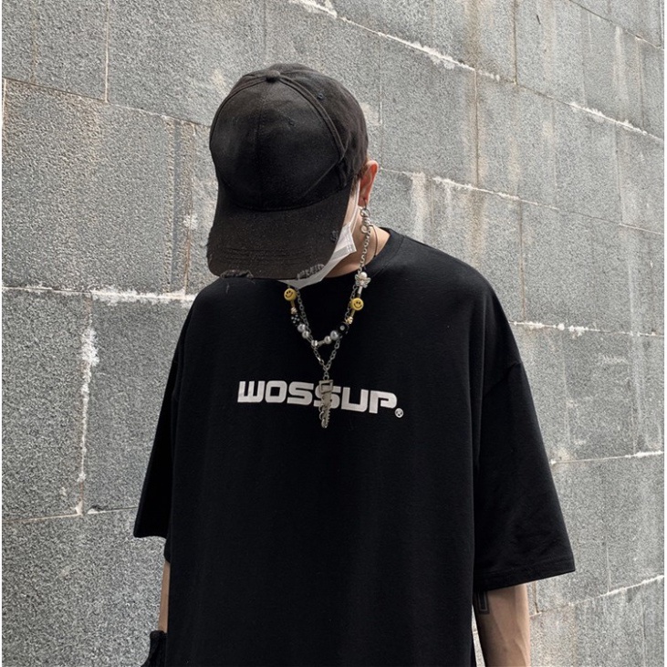 Áo thun tay lỡ nam nữ unisex Wossup basic tee phông form rộng oversize 2 màu trắng và đen cotton dáng xuông A101 | BigBuy360 - bigbuy360.vn