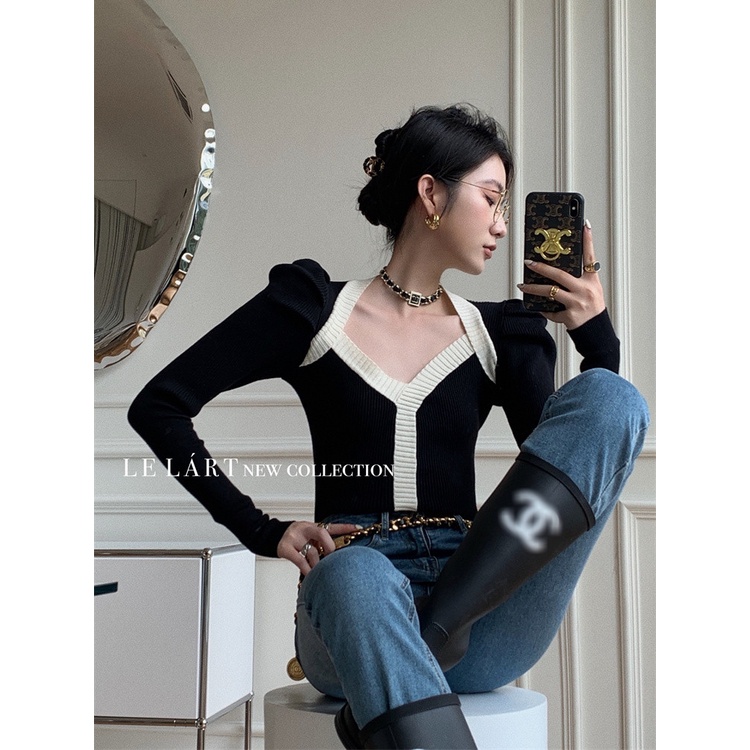Áo Sweater Dệt Kim Tay Phồng Hở Vai Thời Trang Mùa Thu Cho Nữ