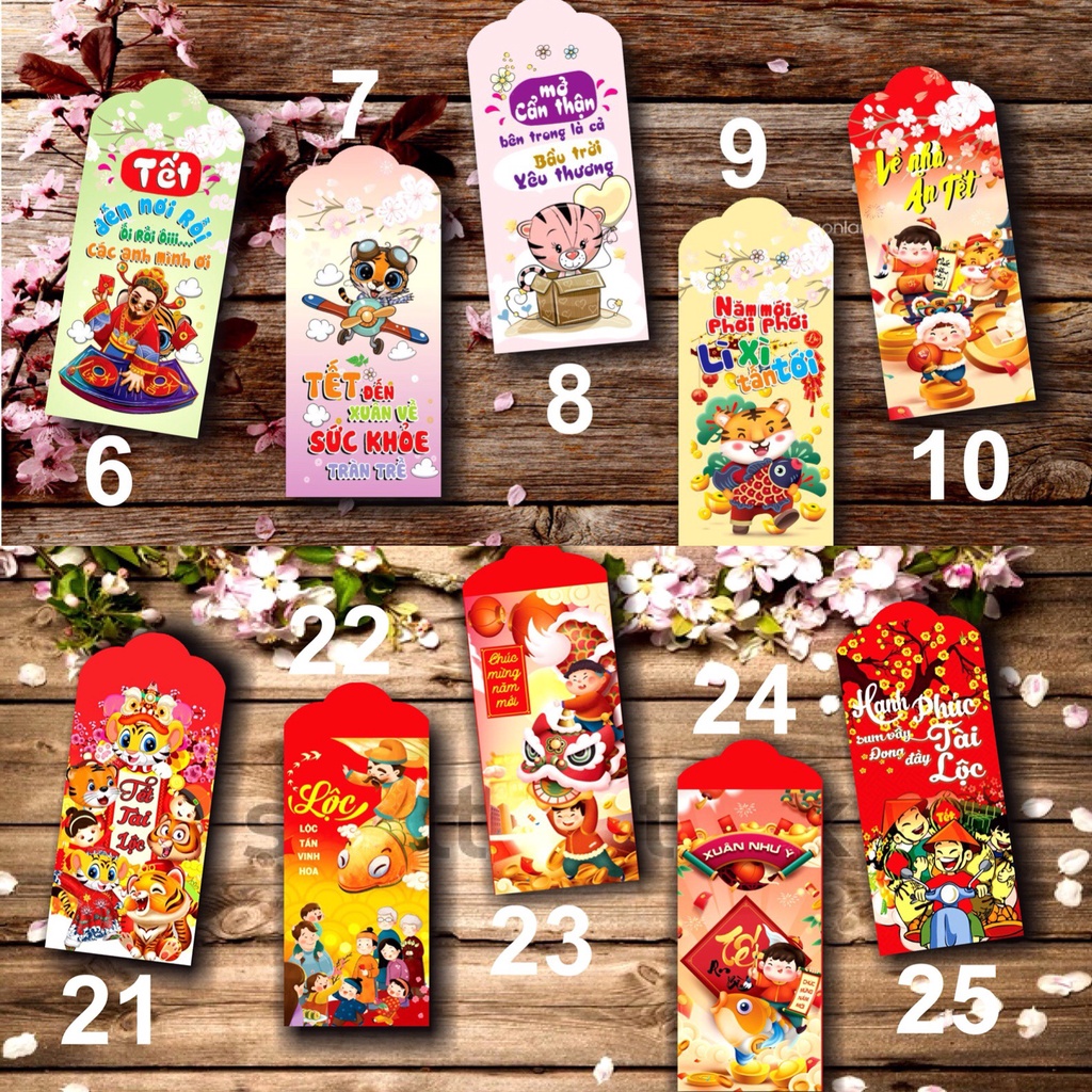 Combo 10 phong bao lì xì mẫu 2022 loại 1 mừng tuổi tết size to
