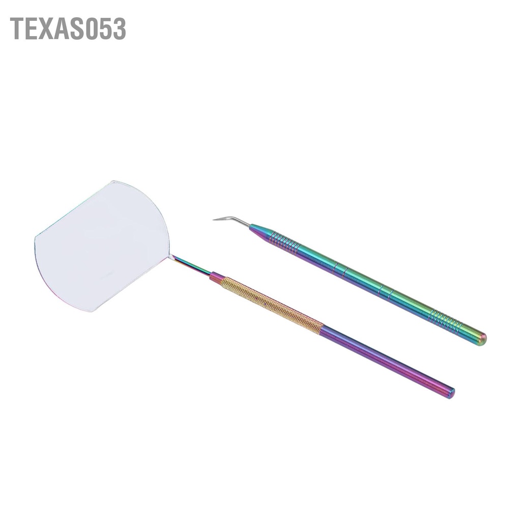 Texas053 Bộ nhíp nối dài lông mi bằng thép không gỉ Knurled Tay cầm Gương kính có thể tháo rời dụng cụ kẹp đầy màu sắc tay
