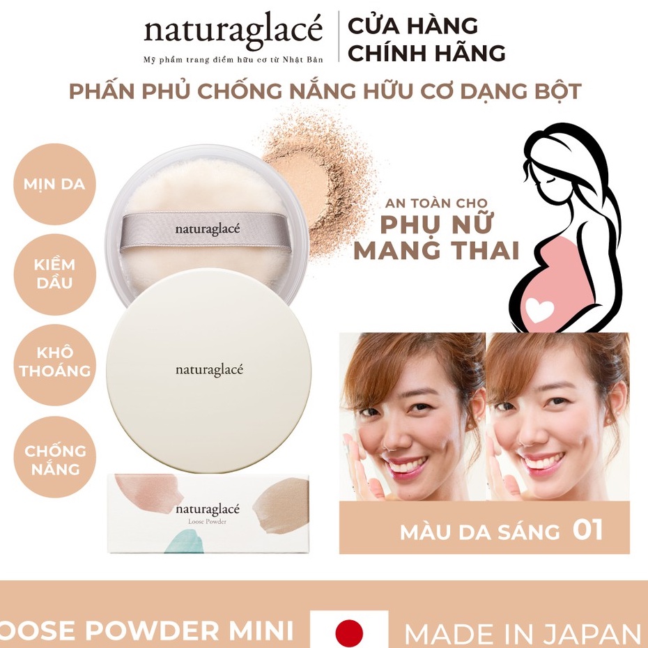 Phấn phủ hữu cơ dạng bột naturaglacé Loose Powder mini size  kiềm dầu, chống nắng SPF40 PA+++, 3.5gr