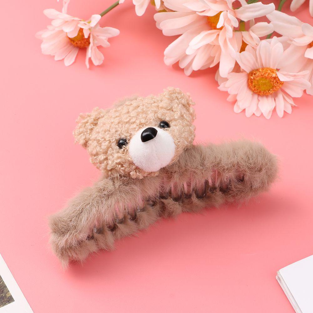 Kẹp Tóc Càng Cua Hình Gấu / Thỏ Phối Lông Dễ Thương Thời Trang Mùa Đông