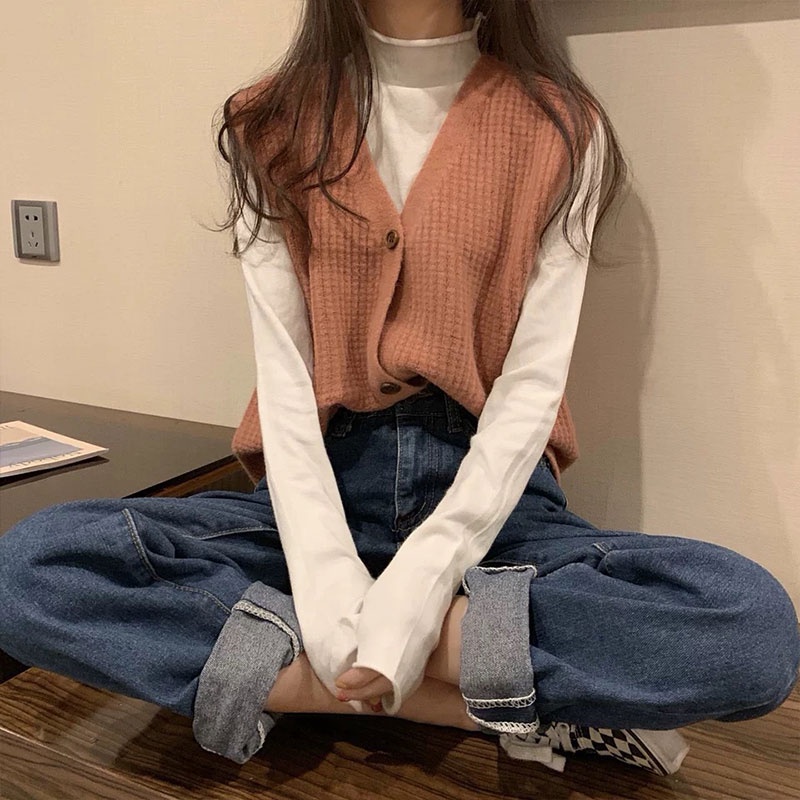 Áo khoác len YEYA không tay cổ chữ v dáng rộng thiết kế mới thời trang dành cho nữ