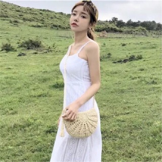 Túi Cói Đi Biển Túi Đeo Chéo Tua Rua