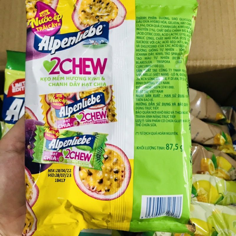 kẹo mềm Alpenliebe hương 🥝&amp; chanh dây hạt chia túi 227,5g