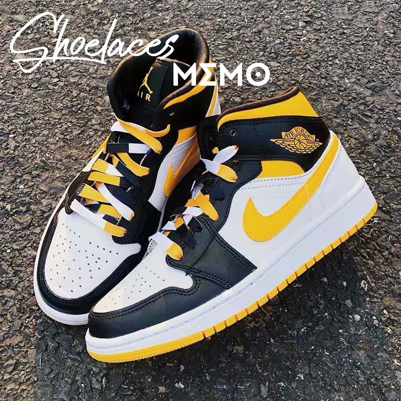 Dây Giày Nike Air Jordan 1 Mid Yellow Toe Black- Dây Giày Custom Đen Vàng