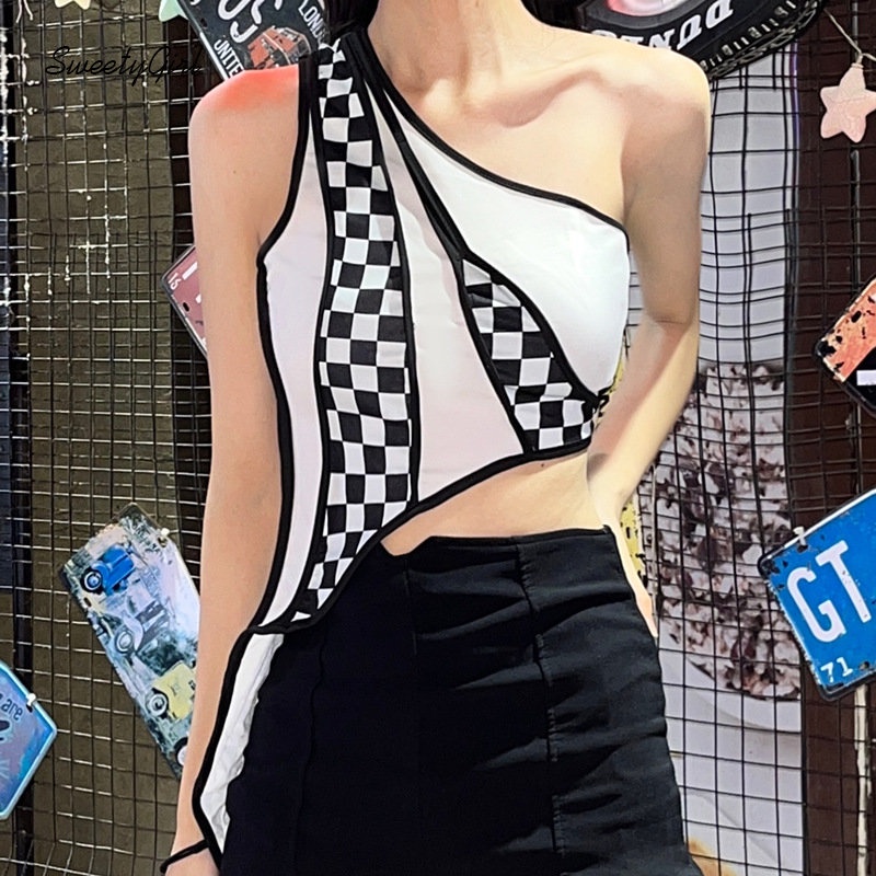 MsMona Áo Tank Top Hai Dây Dáng Ôm Họa Tiết Kẻ Sọc Màu Trắng Đen Thời Trang 2022 Quyến Rũ Cho Nữ