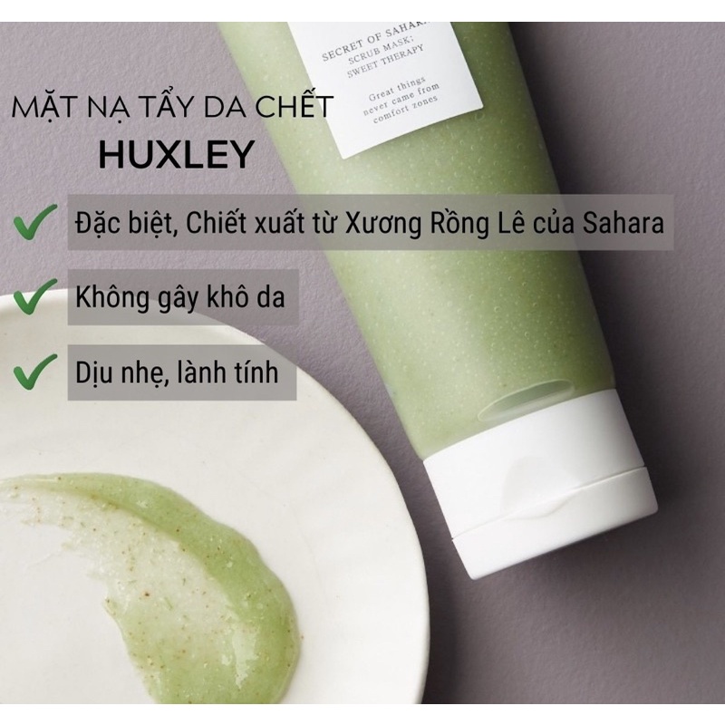 Tẩy Tế Bào Chết HUXLEY (size 30gr), Mặt Nạ Tẩy Da Chết Tinh Chất Xương Rồng Không Gây Khô Da (mini size-30g)