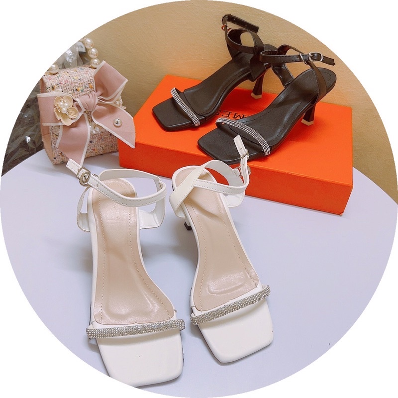 [ Sỉ rẻ]  Giày sandal cao gót quai đá mảnh gót nhọn 6p kiểu mới đơn giản dễ đi