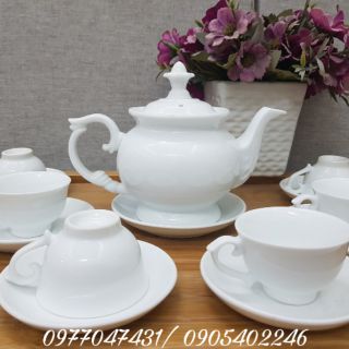 Ấm chén Bát Tràng bộ Phú Quý men trắng