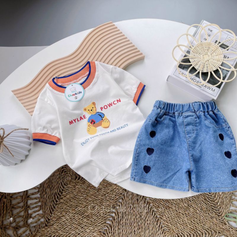 Set áo phông quần jean Chaukids beer cho bé