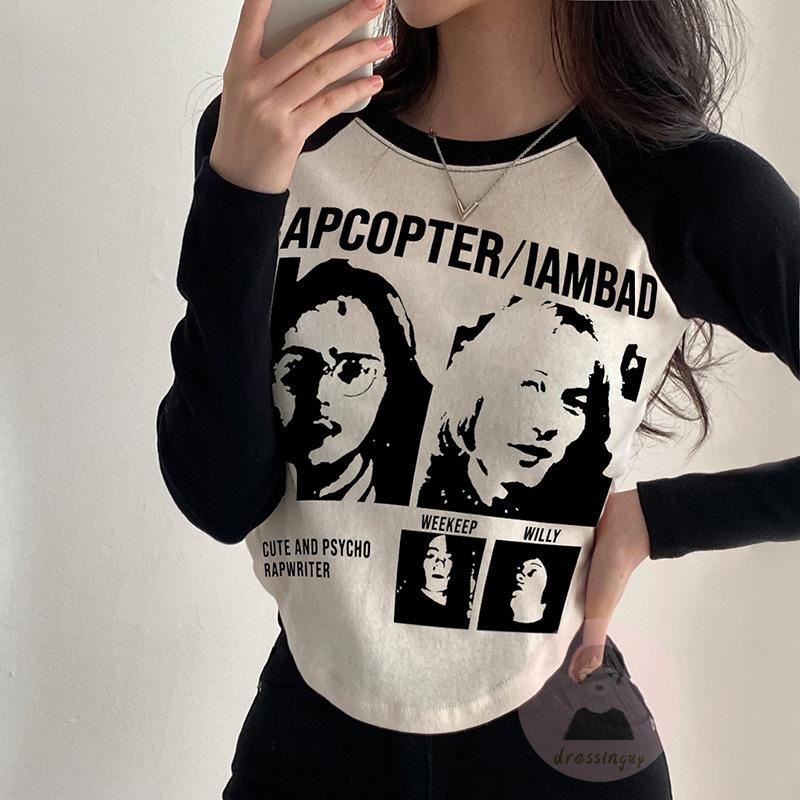 Áo Thun Lửng Tay Dài Cổ Tròn In Chữ Thời Trang Cho Nữ