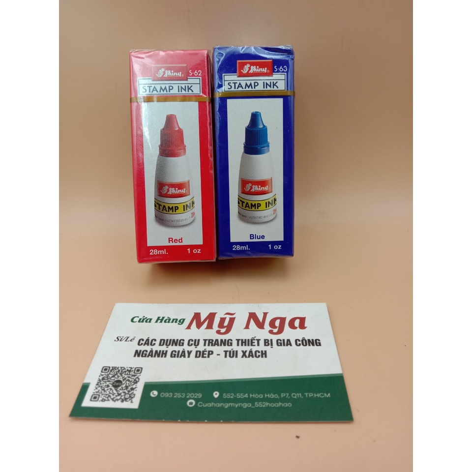 Chai mực bơm con dấu shiny thông dụng màu xanh + đỏ