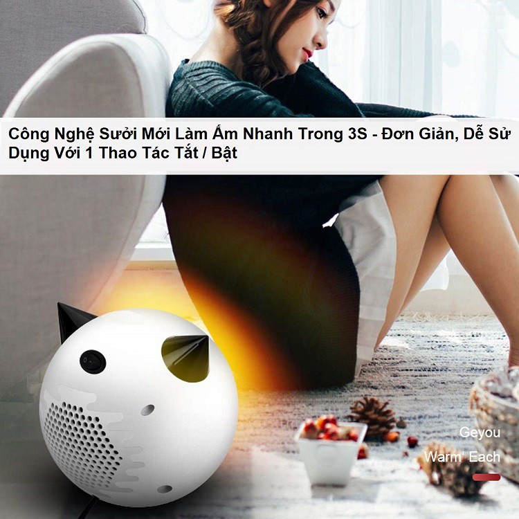 Quạt Sưởi Ấm Mùa Đông 500w, Quạt Sưởi 2 Chiều Tai Mèo Để Bàn Mini Kute - Đa Năng Tiện Dụng