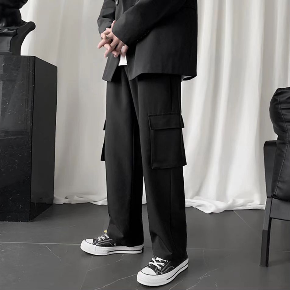 Quần Nam Phong Cách Hàn Quốc simple quần ống suông tiếng Nhật bigsize unisex Cargo pants fashion quần túi hộp nhiều túi