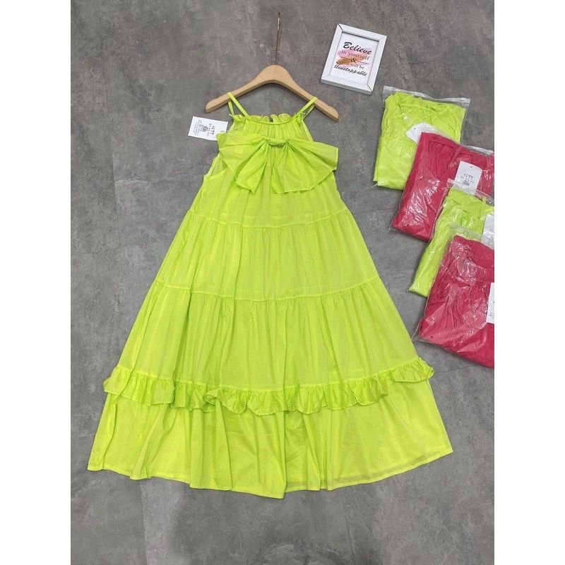 [CÓ ẢNH THẬT KHÁCH MẶC PHÍA SAU] ĐẦM BABYDOLL XÒE PHỐI NƠ HAI MÀU XANH HỒNG VẢI MỊN SIÊU XINH