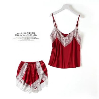 (Gom order) Bộ ngủ 2 dây lụa pha ren
