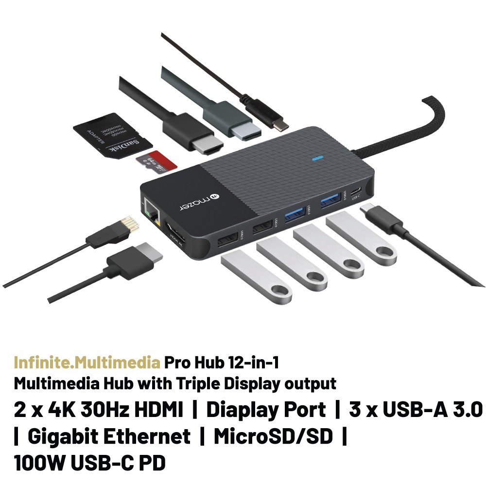 Cổng Chuyển Đổi Mazer 12-in-1 USB-C Multimedia Pro Hub - Hàng Chính Hãng