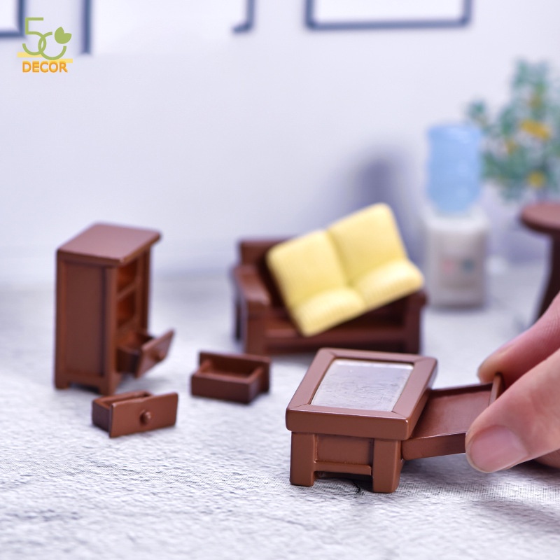 Mô hình nội thất nhà, bàn, ghế sofa, tủ quần áo, cây cảnh mini tiểu cảnh trang trí phong cách tối giản hiện đại