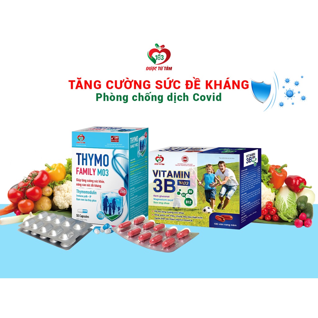 Thymo Family M03 bổ sung Beta glucan Thymomodulin và kẽm giúp tăng cường sức khỏe nâng cao sức đề kháng Hộp 50 viên nang