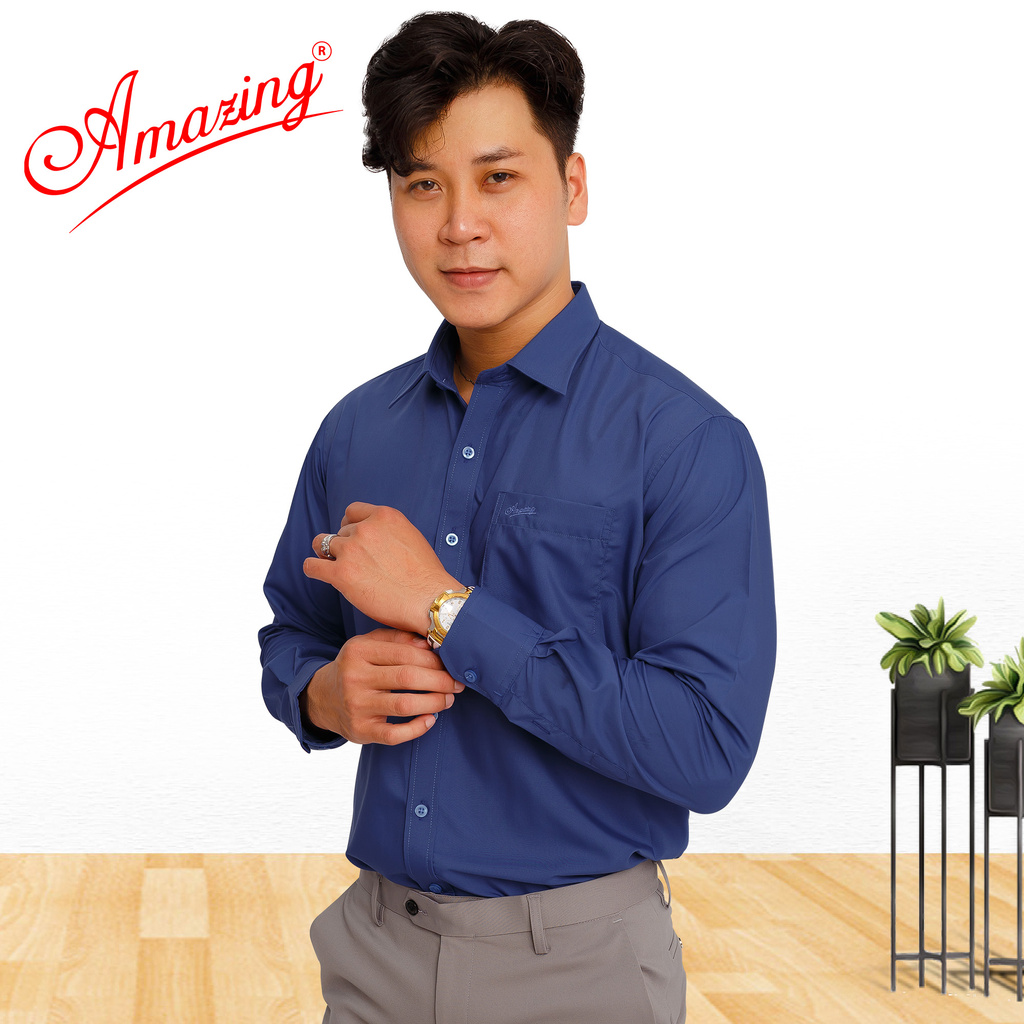 Áo sơ mi nam tay dài màu tím Lavender, thời trang công sở Amazing vạt bầu đuôi tôm, vải lụa trơn, bigsize