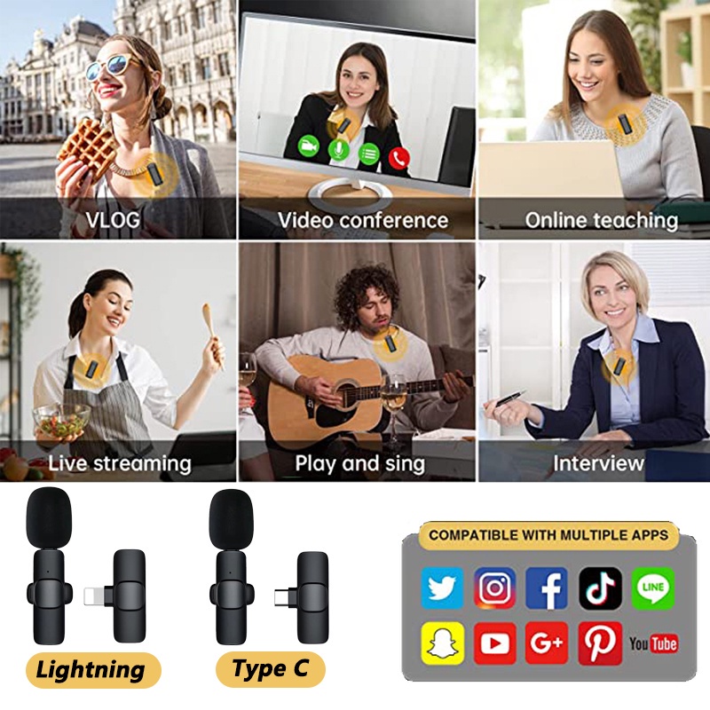 Micro Cài Áo Không Dây Giảm Tiếng Ồn Kèm Sạc Type C Cho iPhone 14 13 12 pro max 11 x xs max 8