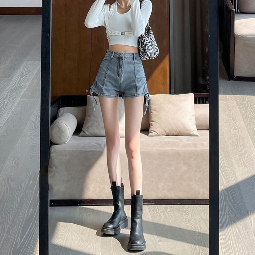 Quần Short Denim Lưng Cao Ống Rộng Thời Trang Dành Cho Nữ