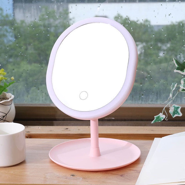 Gương Trang Điểm Oval Đèn LED Ánh Sáng 3 Màu Cảm Ứng (Kèm Cáp Sạc)