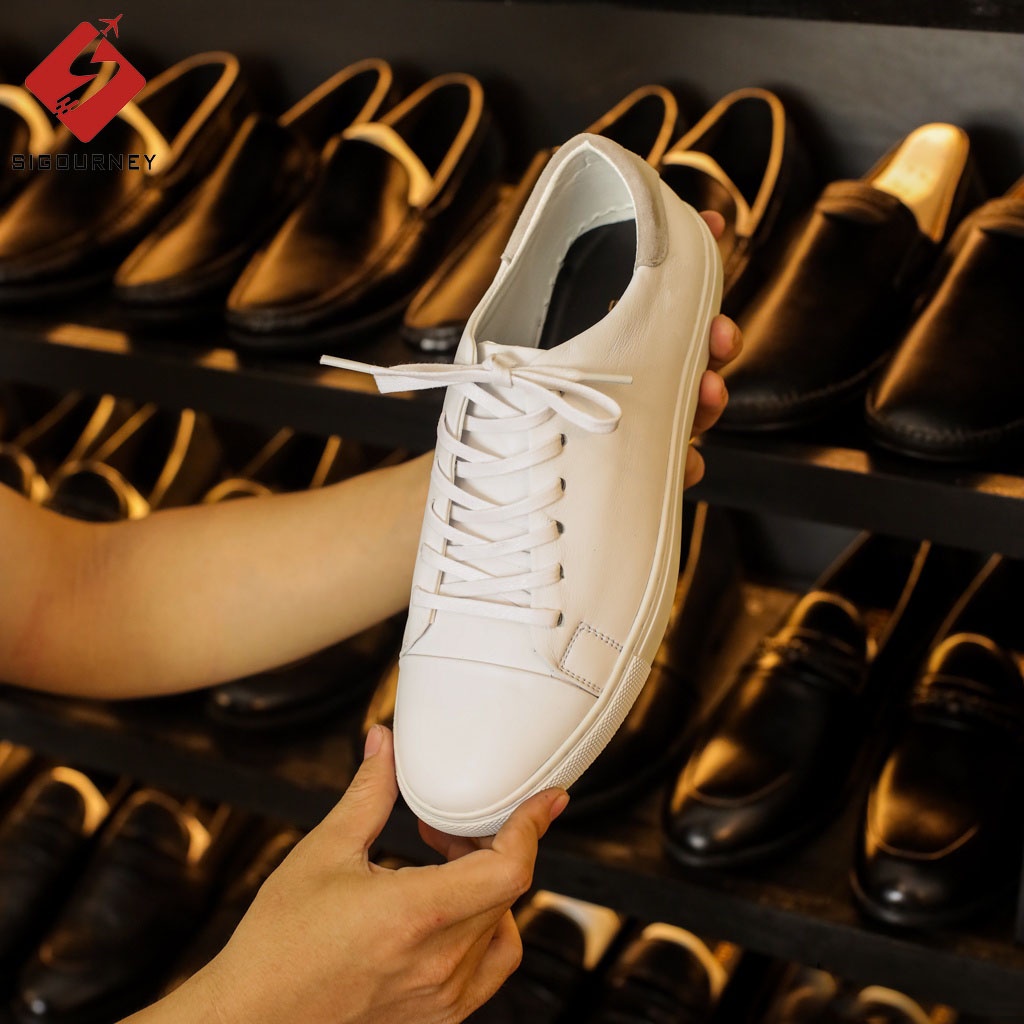 Giày Nam Sneaker Cao Cấp, Chất Liệu Da Bò Màu Trắng, Thiết Kế  Thời Trang TT-001
