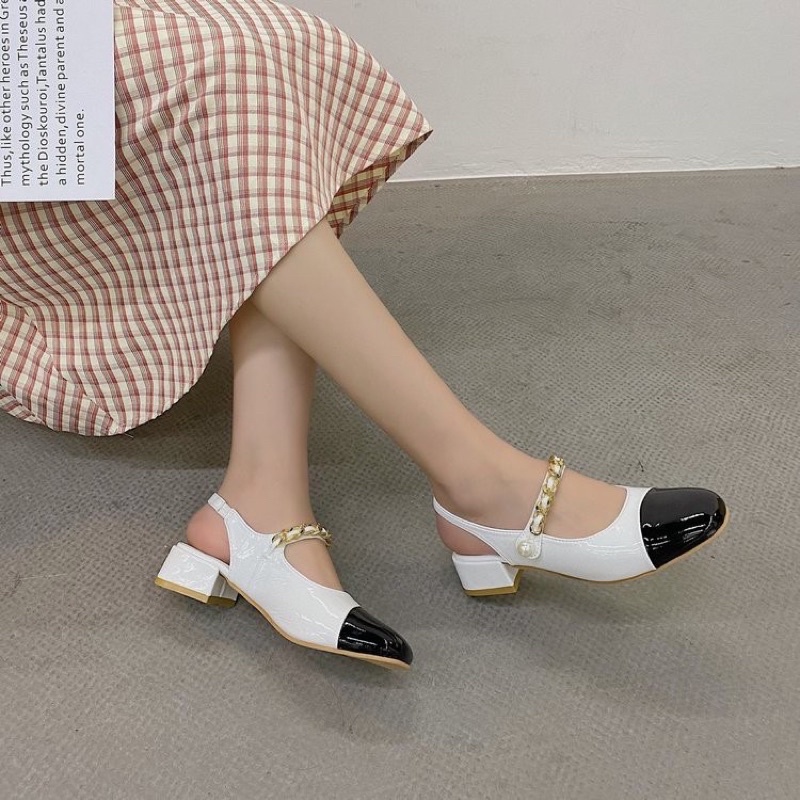 giày sandal Miu quai xích ngọc gót 3p (FULL BOX-3 màu)