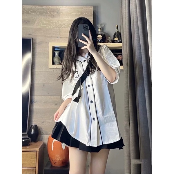 Áo sơ mi viền thỏ đi học xinh xắn