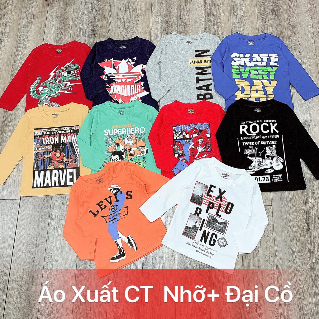 Áo thun cotton dài tay cho bé trai hình in ngộ nghĩnh cho bé 9-25kg