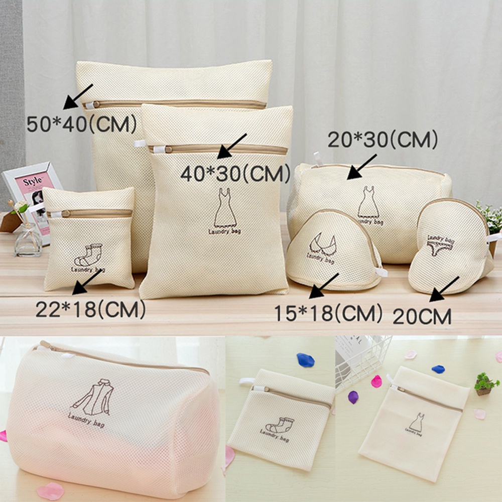 6 Túi lưới giặt đồ lót nhiều màu tùy chọn có khóa kéo tiện dụng đa năng